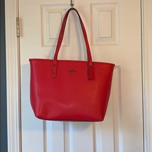 Coach leather tote bag purse red orange